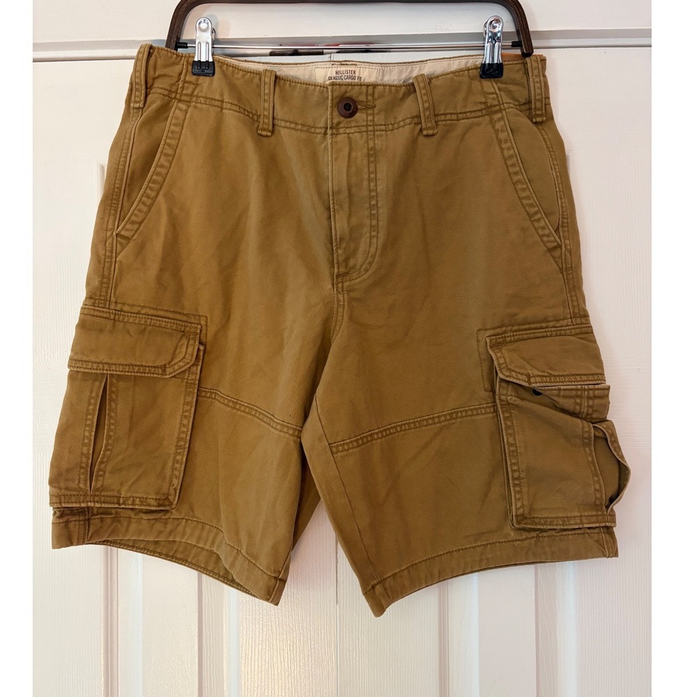 Hollister Classic Cargo Fit Shorts Mens 31 Khaki Tan Cotton Twill‎ Knee Length